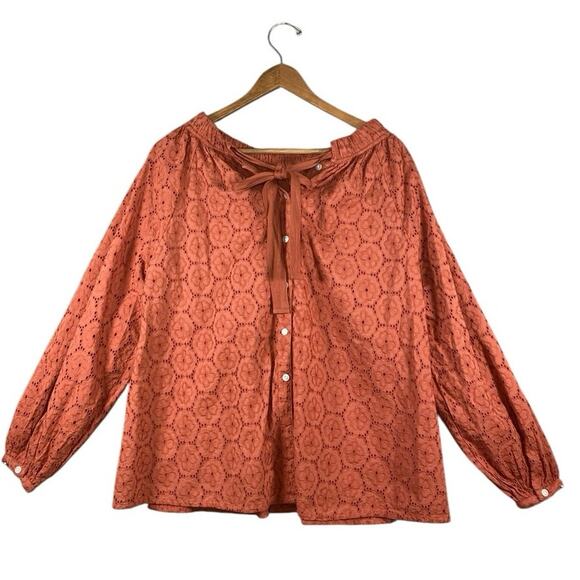 Roller Rabbit Glyn Eyelet Long Sleeve Cotton Blouse Boho Peasant Cottagecore | M - Picture 13 of 13